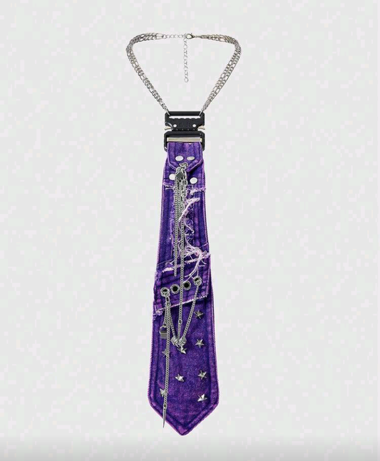 purple pocket design tie necklace