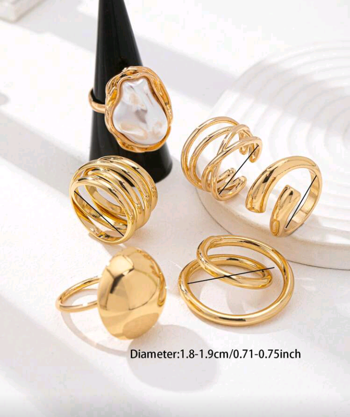 gold rings set (6 pcs)