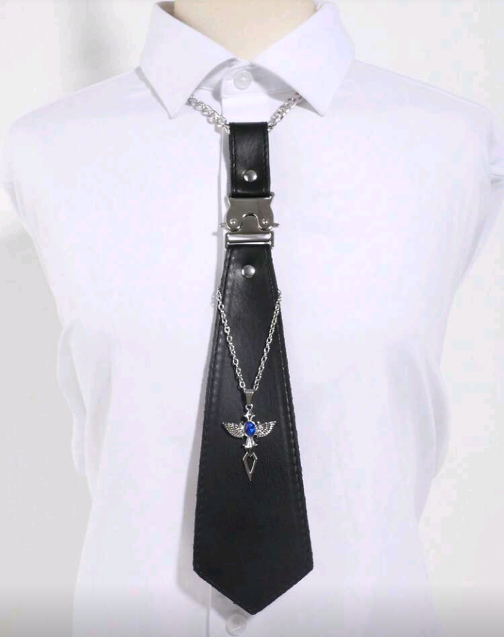 black leather angel wings tie necklace (PU)