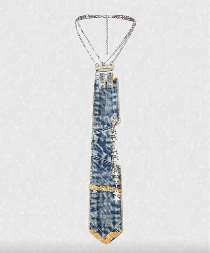 denim blue tie necklace