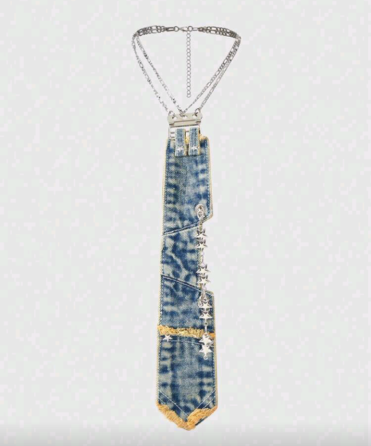 denim blue tie necklace