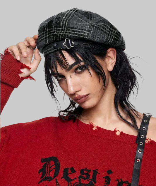 black plaid hat