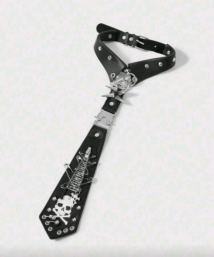 grunge skull choker tie