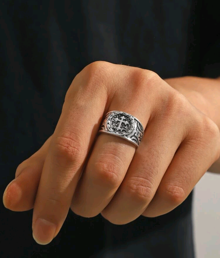 gothic cross ring for men