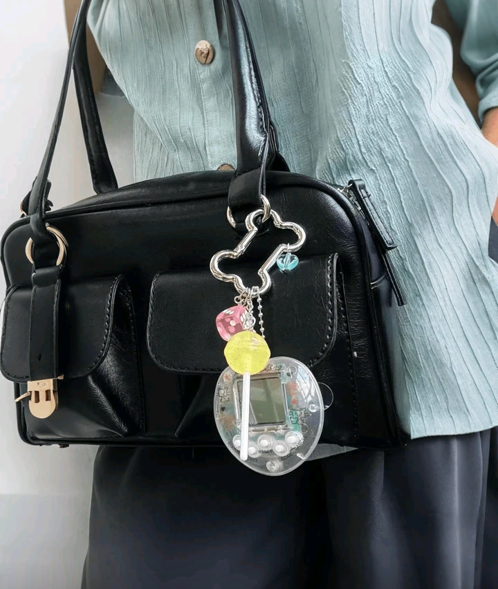 white tamagotchi keychain