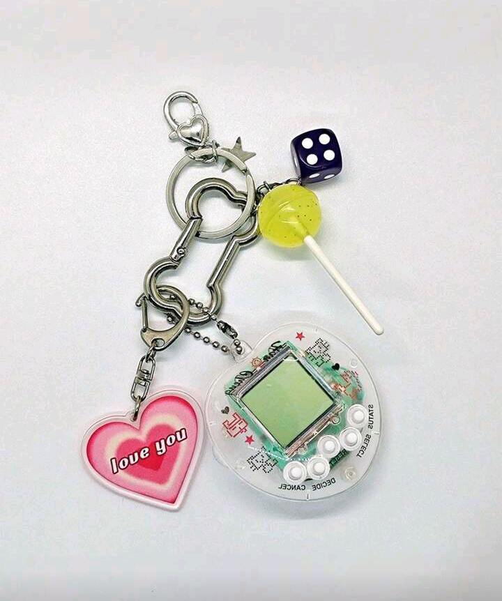 white tamagotchi keychain