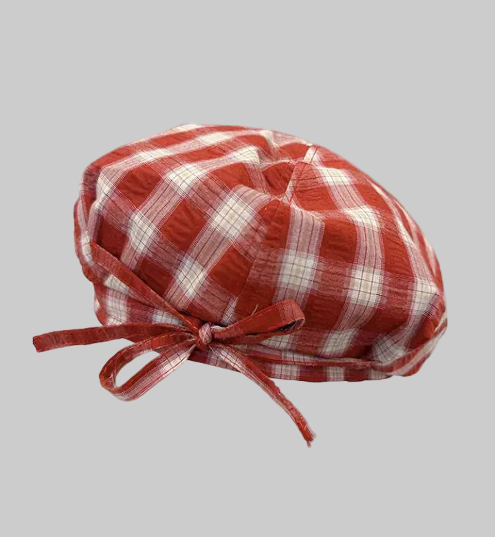 red plaid ribbon hat