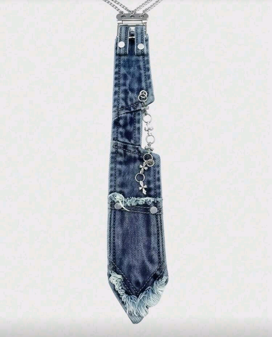 blue punk style tie necklace