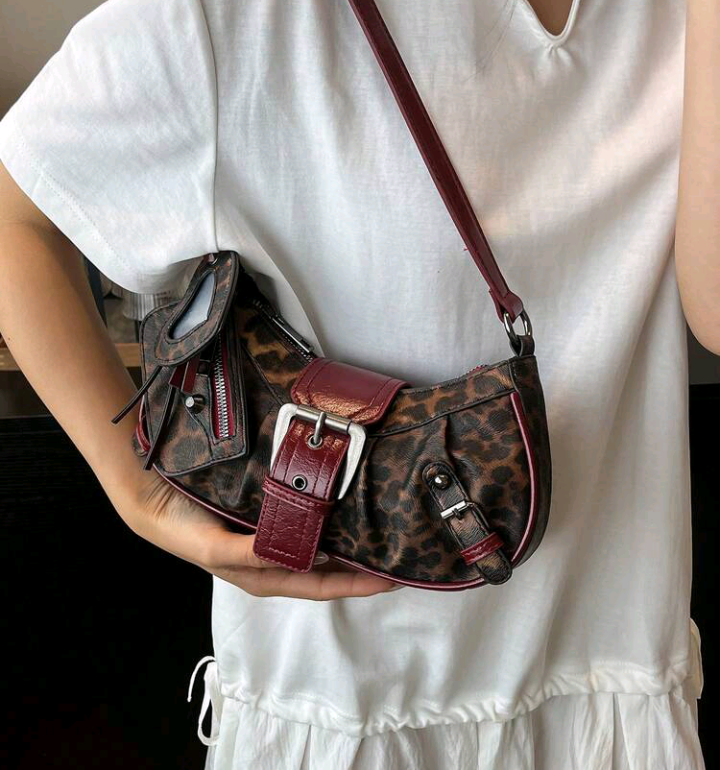 burgundy leopard print bag