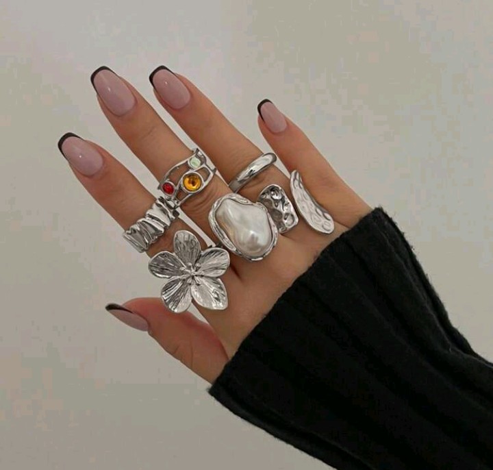 floral pearl ring set (6 pcs)