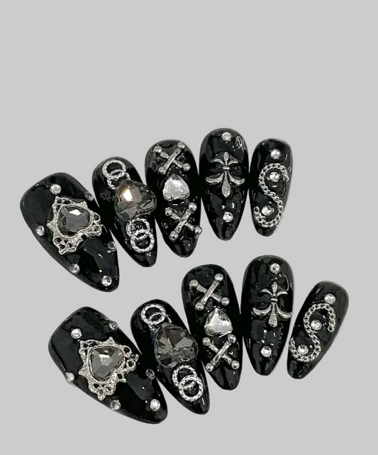 chrome heart core press on nails