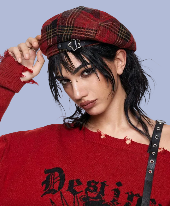 red plaid hat