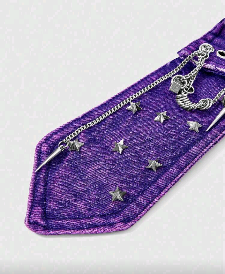 purple pocket design tie necklace