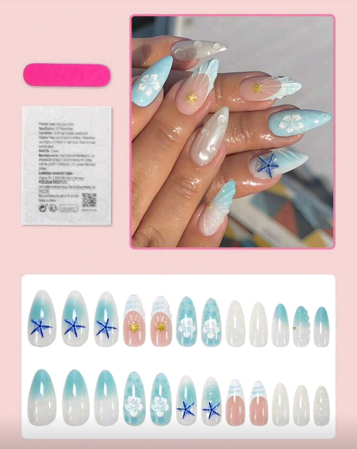 floral sea themed press on nails